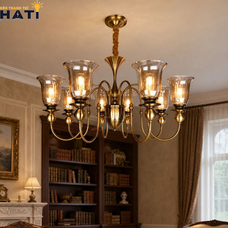 Chi tiết tay uốn lượn và khớp nối cơ khí đèn chùm Tious 8 bóng