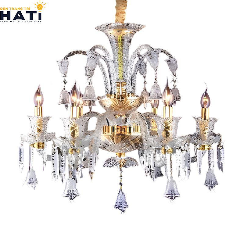Đèn chùm thuỷ tinh Tiliss tổng thể khung kim loại mạ vàng