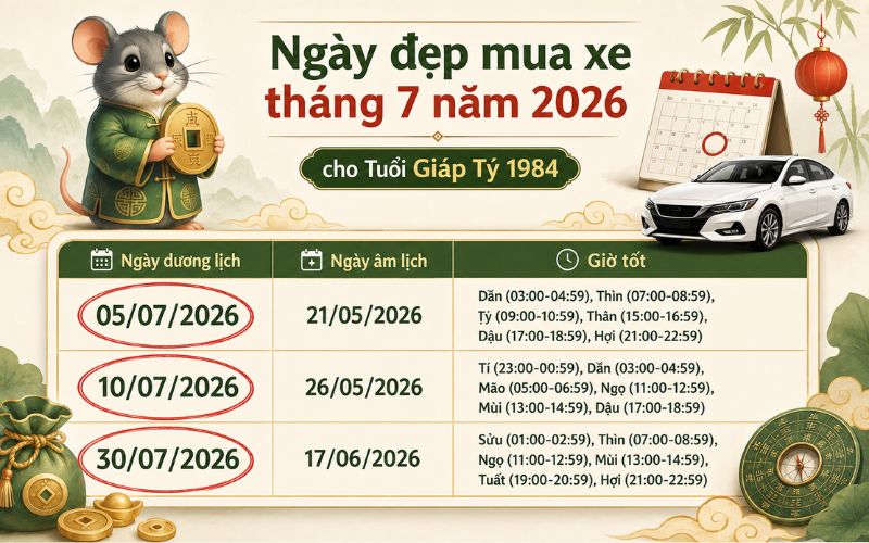xem ngày mua xe tuổi giáp tý 1984 năm 2026