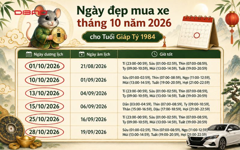 xem ngày mua xe tuổi giáp tý 1984 năm 2026