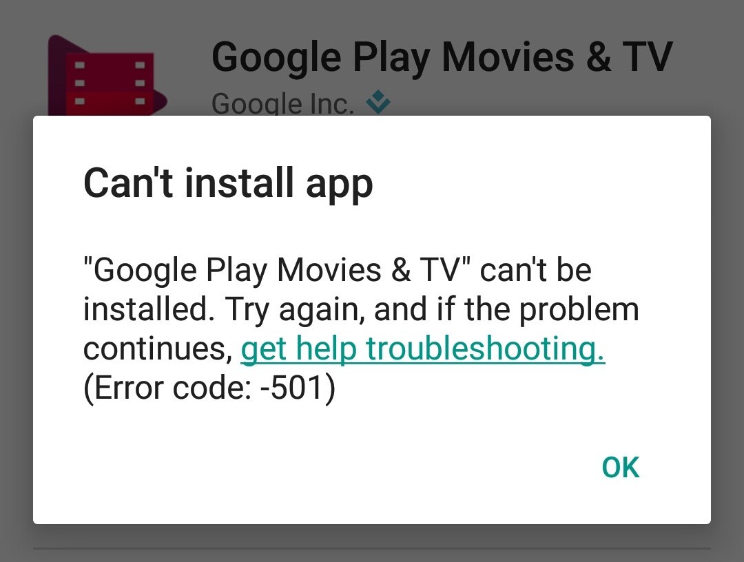 Google play store app installation error 501