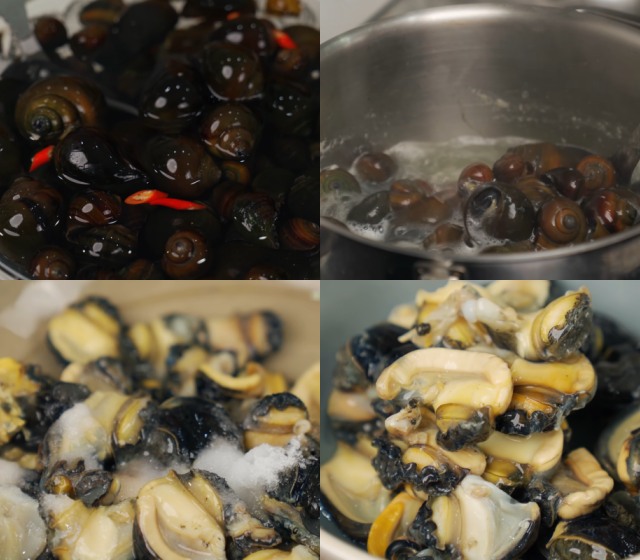 Lấy và rửa thịt ốc