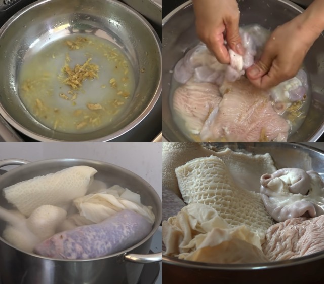 Sơ chế và luộc lòng bò