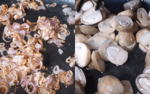 Phi thơm hành tím, xào chín nấm 
