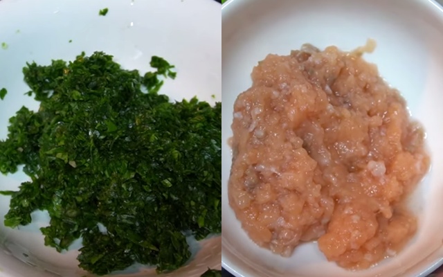 Bằm nhuyễn cá hồi và rau cải bó xôi