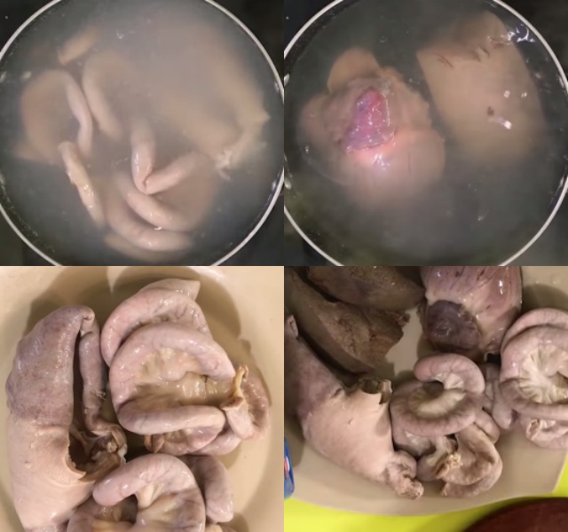 Luộc dạ dày, tim, gan và long heo
