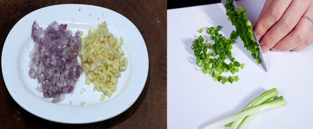 Sơ chế các nguyên liệu nấu cùng bún giò heo