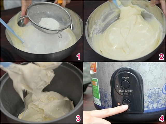Trộn bột với kem trứng