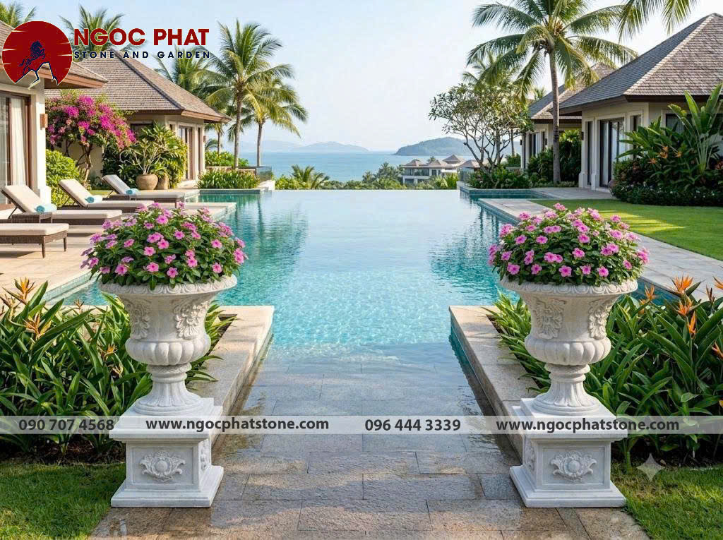 CHẬU HOA ĐÁ CỔ ĐIỂN NGUYÊN KHỐI
