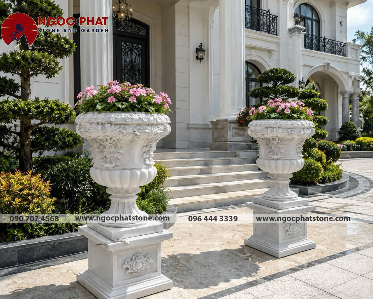 CHẬU HOA ĐÁ CỔ ĐIỂN NGUYÊN KHỐI