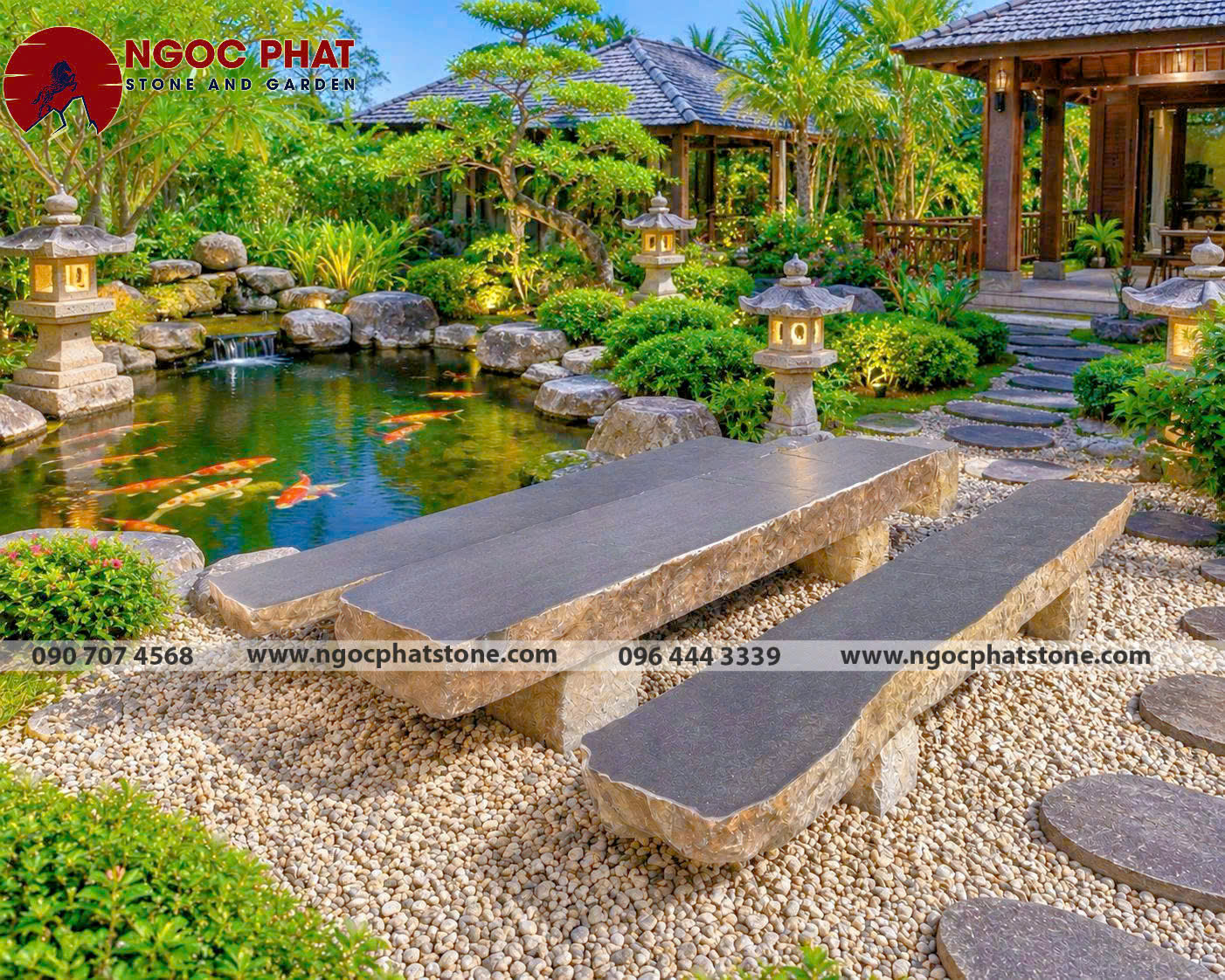 BỘ BÀN GHẾ ĐÁ BAZAN TỰ NHIÊN NGUYÊN KHỐI