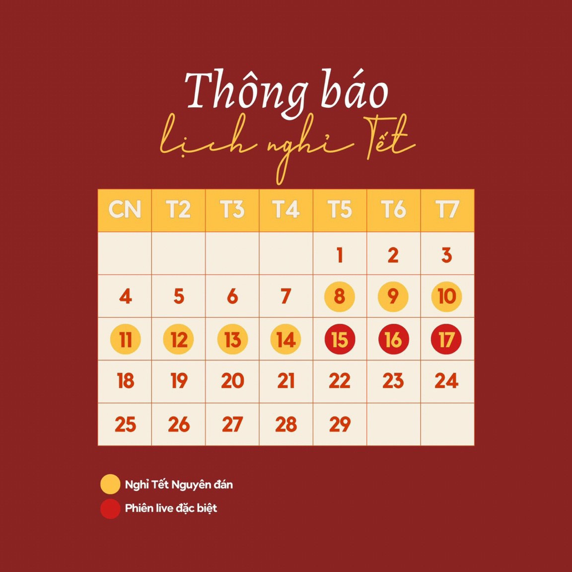 Chillwthtaty xin được thông báo lịch nghỉ Tết