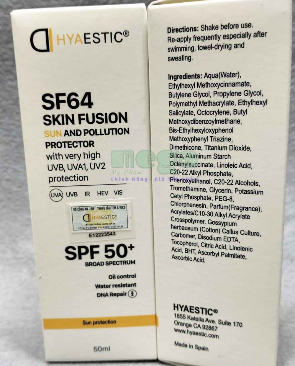 Hyaestic Skin Fusion SF64 Sun And Pollution Protector SPF50+