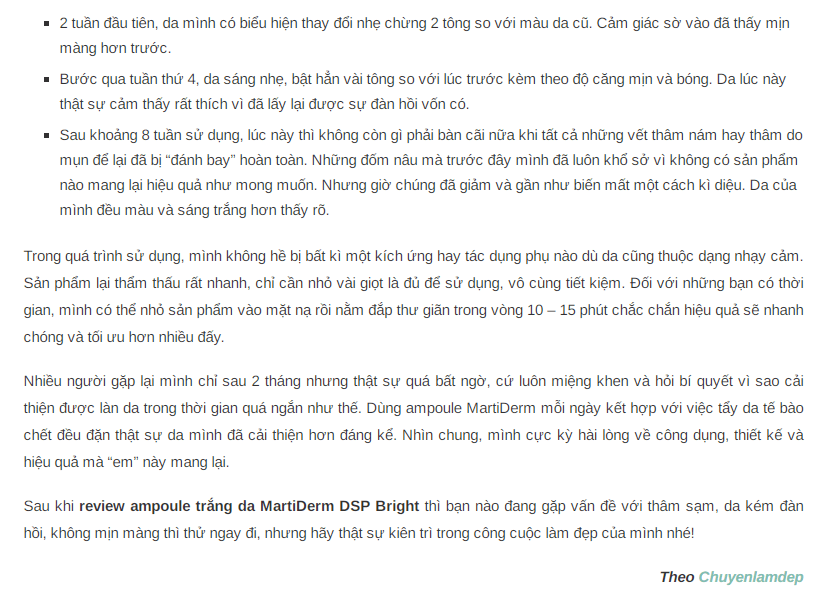 review  Tinh chất MartiDerm Pigment Zero DSP Bright Ampoule