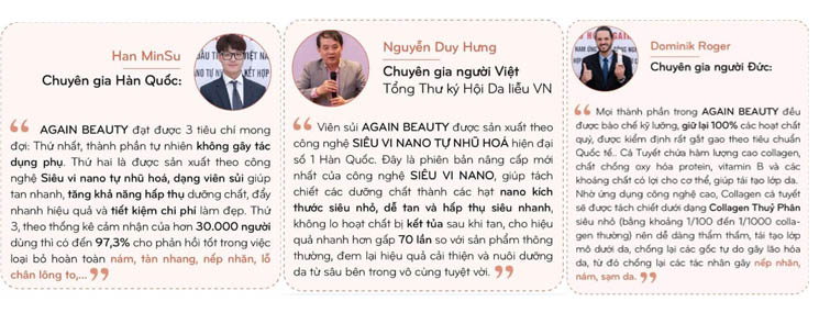 Các nhận xét từ các chuyên gia về viên sủi Again Beauty