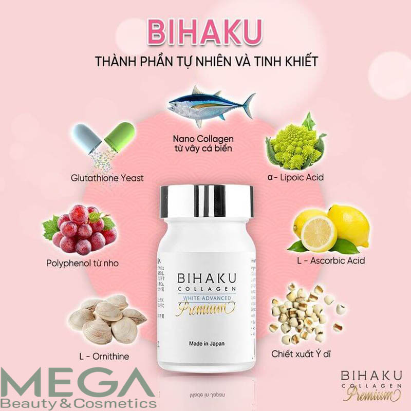 Viên uống Bihaku collagen là tổng hợp của nhiều thành phần nổi bật