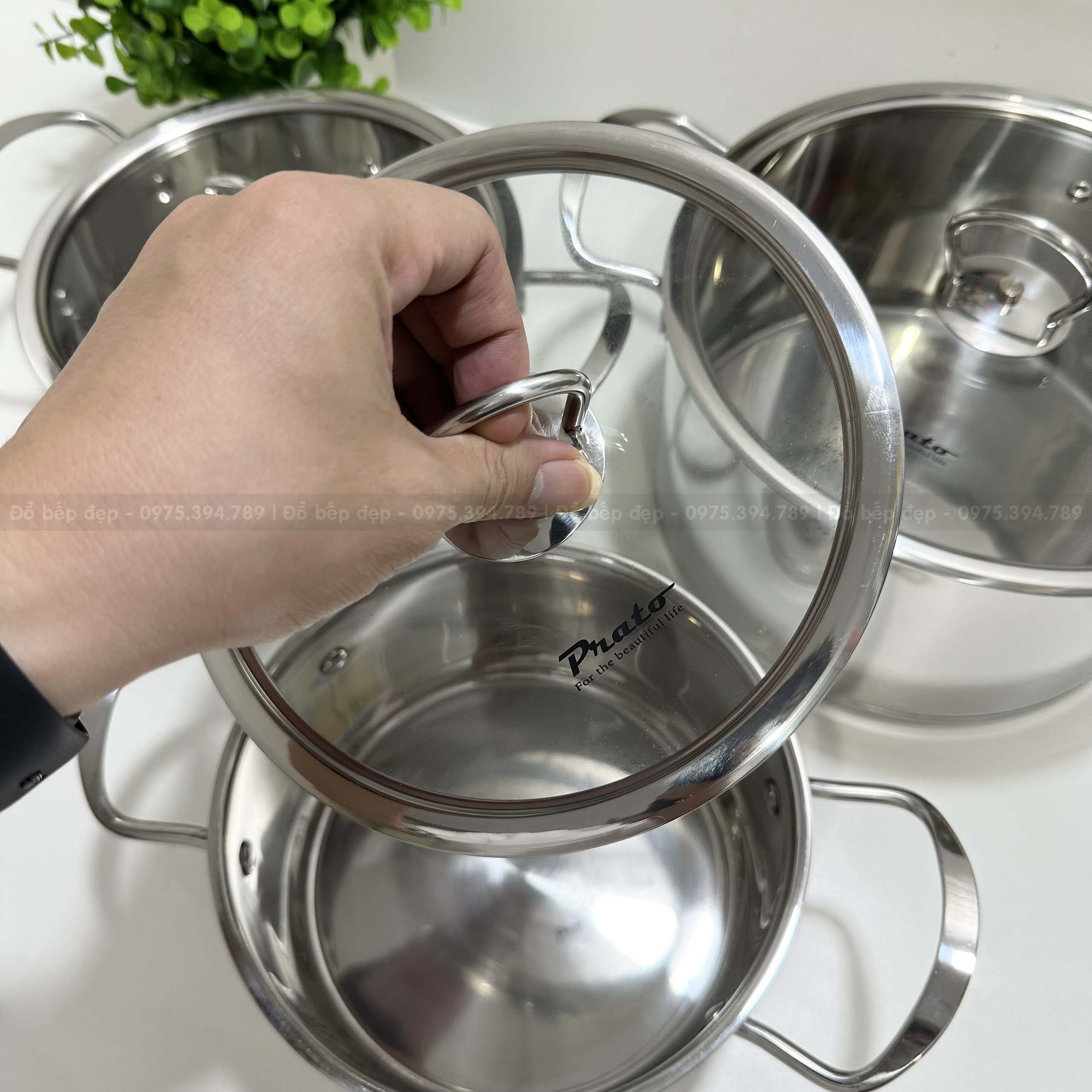 Bộ 3 nồi inox Prato Ý inox 304 5 đáy