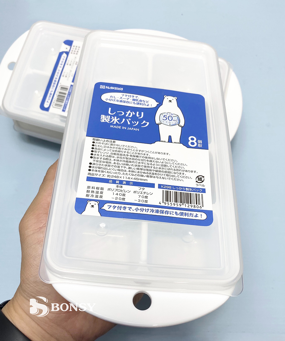 Combo 3 khay làm đá, trữ đồ ăn dặm 8 ngăn có nắp nhựa cao cấp An toàn hàng Nhật Bản