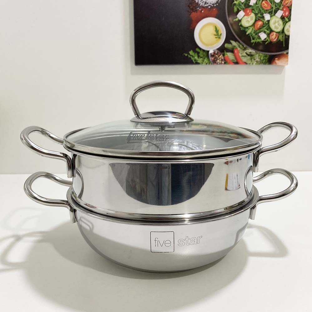 Nồi Kèm Xửng Hấp Inox 3 Đáy Cao Cấp Fivestar 20cm Vung Kính