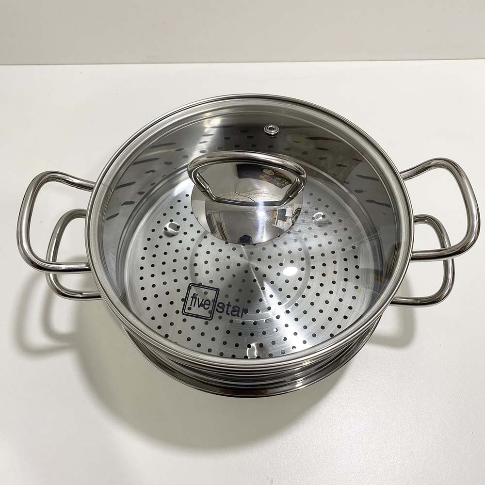 Nồi Kèm Xửng Hấp Inox 3 Đáy Cao Cấp Fivestar 20cm Vung Kính