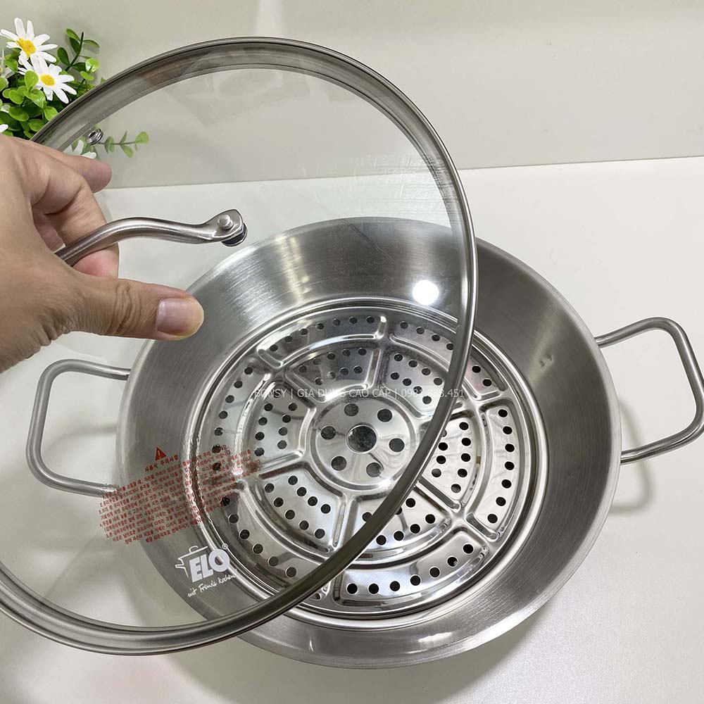 Chảo xào inox kèm hấp Elo Wok 28cm nắp kính