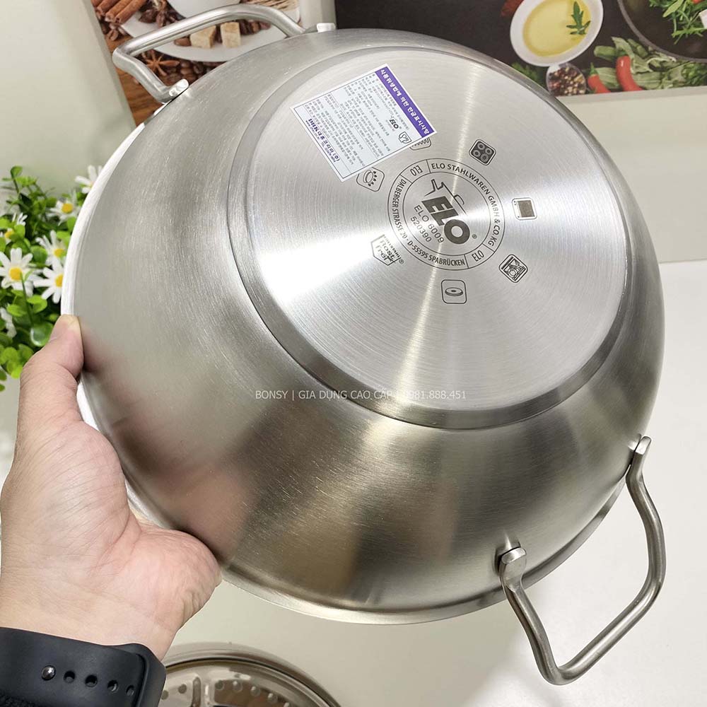 Chảo xào inox kèm hấp Elo Wok 28cm nắp kính