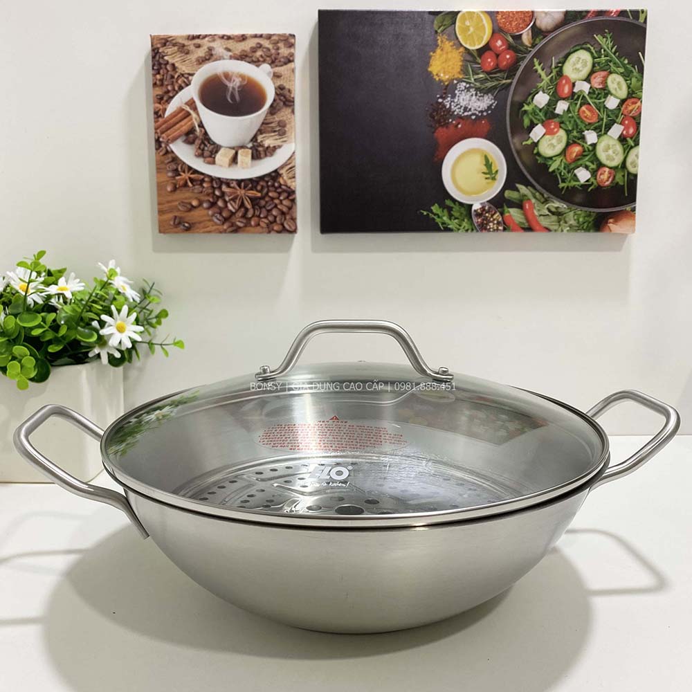 Chảo xào inox kèm hấp Elo Wok 28cm nắp kính