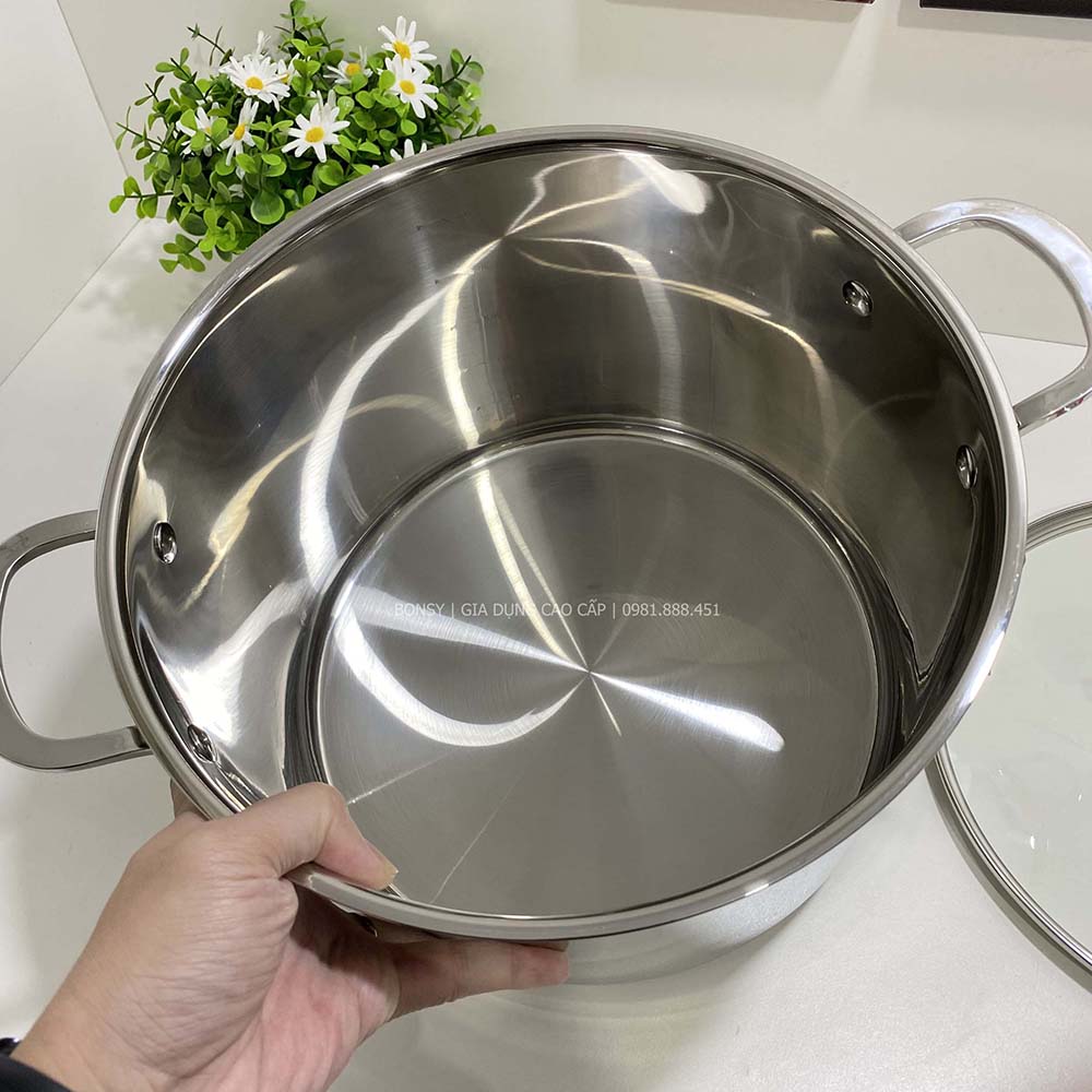 Nồi luộc gà inox 304 cao cấp 5 đáy Kalpen Size 28x20cm 10L