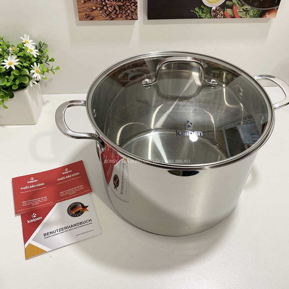 Nồi luộc gà inox 304 cao cấp 5 đáy Kalpen Size 28x20cm 10L