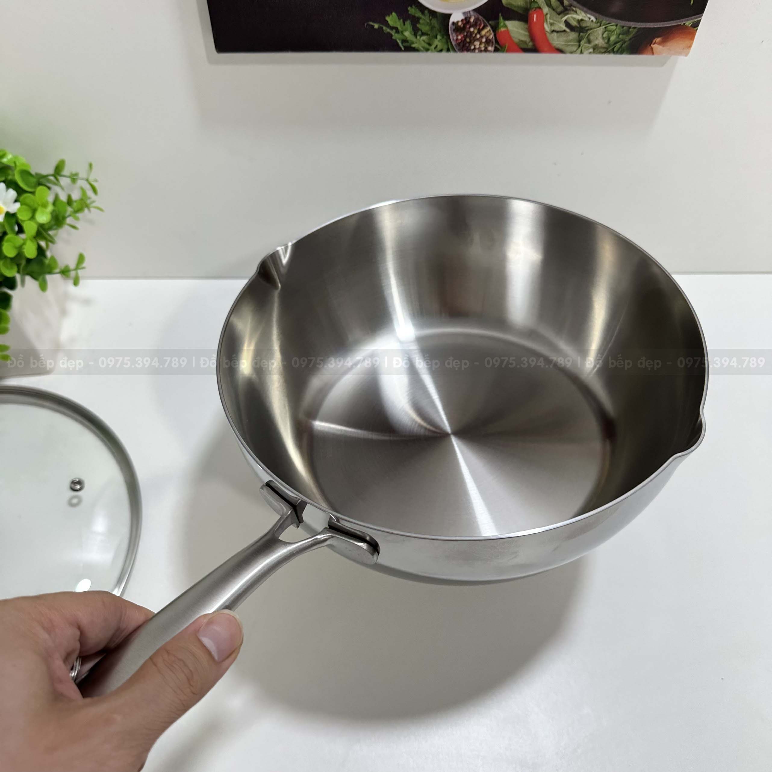 Chảo sâu lòng inox 304 đúc liền 3 lớp Lunkai 24cm có miệng rót - Hàng xuất Đức