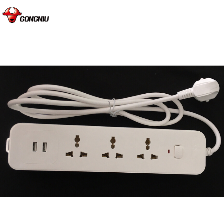 Ổ Cắm Điện Gongniu 3 Ổ Đa Năng + 2 USB 1 Công Tắc – Công Suất 10A/250/2500W – Trắng – Chính Hãng (N103U)