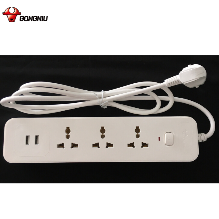 Ổ Cắm Điện Gongniu 3 Ổ Đa Năng + 2 USB 1 Công Tắc – Công Suất 10A/250/2500W – Trắng – Chính Hãng (N103U)