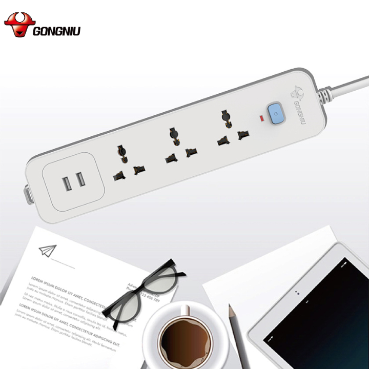 Ổ Cắm Điện Gongniu 3 Ổ Đa Năng + 2 USB 1 Công Tắc – Công Suất 10A/250/2500W – Trắng – Chính Hãng (N103U)