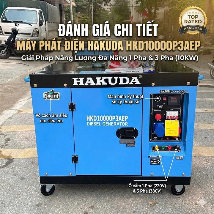 Đánh Giá Chi Tiết Máy Phát Điện Chạy Dầu Hakuda 10KW HKD10000P3AEP 3 Pha: Giải Pháp Năng Lượng Đa Năng 1 Pha & 3 Pha