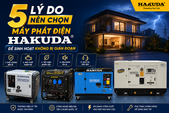5 Lý Do Nên Chọn Máy Phát Điện Hakuda Để Sinh Hoạt Không Bị Gián Đoạn