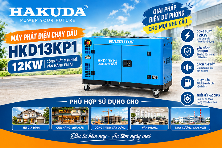 Máy Phát Điện Dầu Hakuda 12KW Siêu Cách Âm HKD13KP1 – Lựa Chọn Hàng Đầu Cho Nhu Cầu Điện Công Suất Lớn