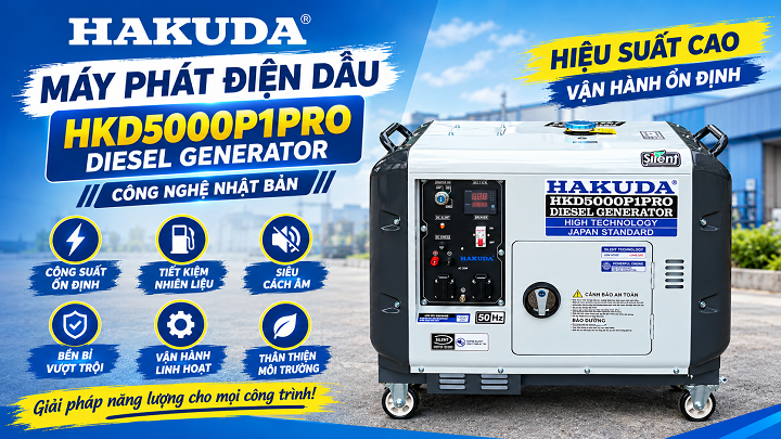 Máy Phát Điện HAKUDA HKD5000P1PRO 5KW – Giải Pháp Điện Dự Phòng Tin Cậy