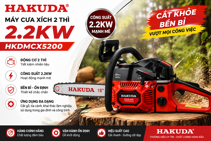 Máy Cưa Xích Hakuda HKDMCX5200 2.2KW – Lựa Chọn Tối Ưu Cho Cắt Tỉa & Phát Quang
