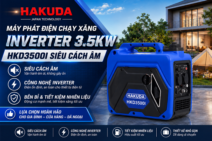 Đánh Giá Máy Phát Điện Inverter 3.5KW Hakuda HKD3500I: Siêu Cách Âm, Tiết Kiệm Nhiên Liệu