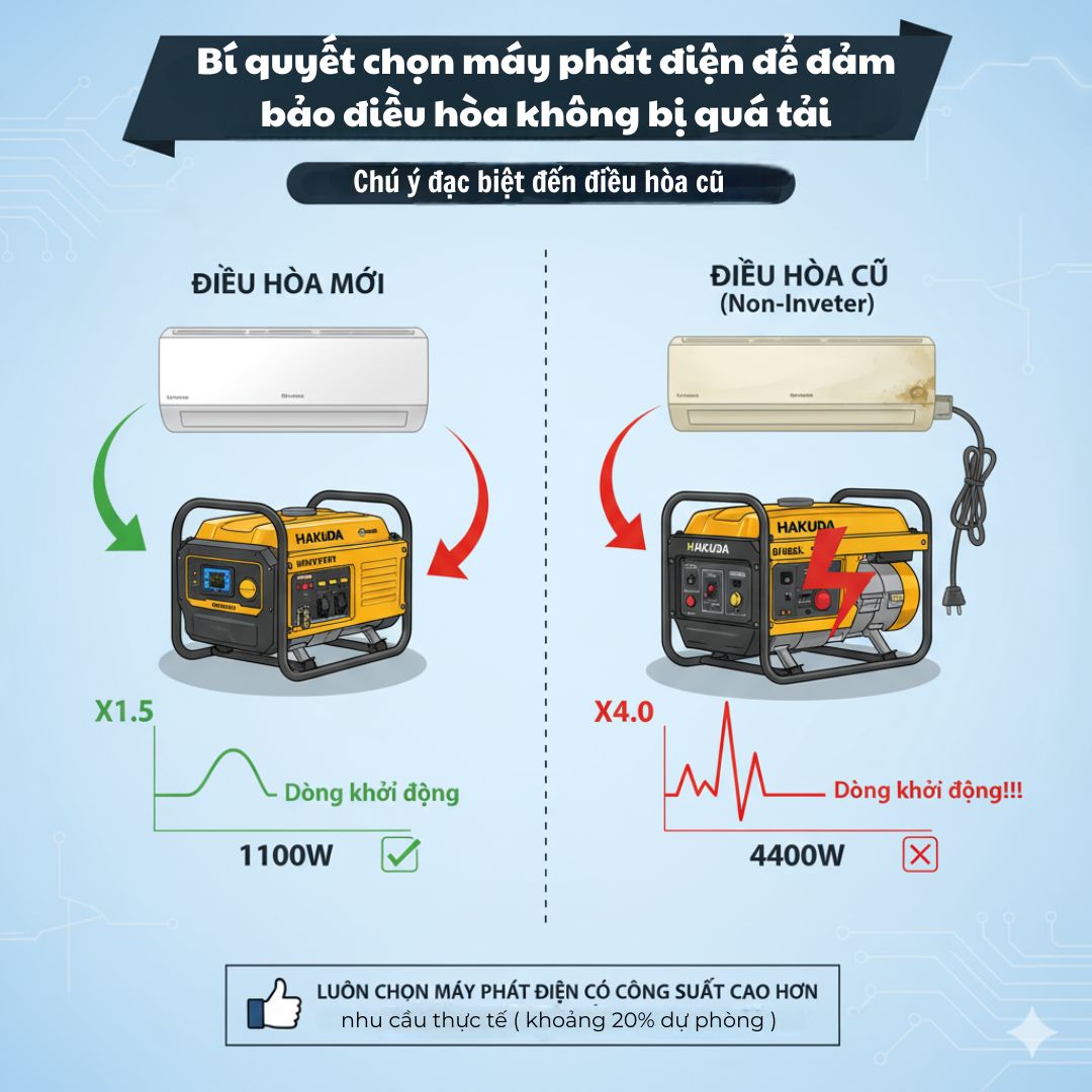 Bí Quyết Chọn Máy Phát Điện Để Kéo Điều Hòa Không Bị Quá Tải: Chú Ý Đặc Biệt Đến Điều Hòa Cũ