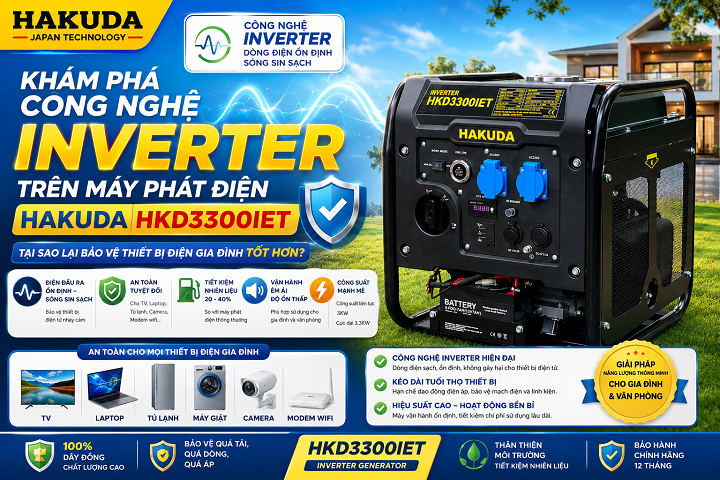 Khám Phá Công Nghệ Inverter Trên Máy Phát Điện Hakuda HKD3300IET: Tại Sao Lại Bảo Vệ Thiết Bị Điện Gia Đình Tốt Hơn?