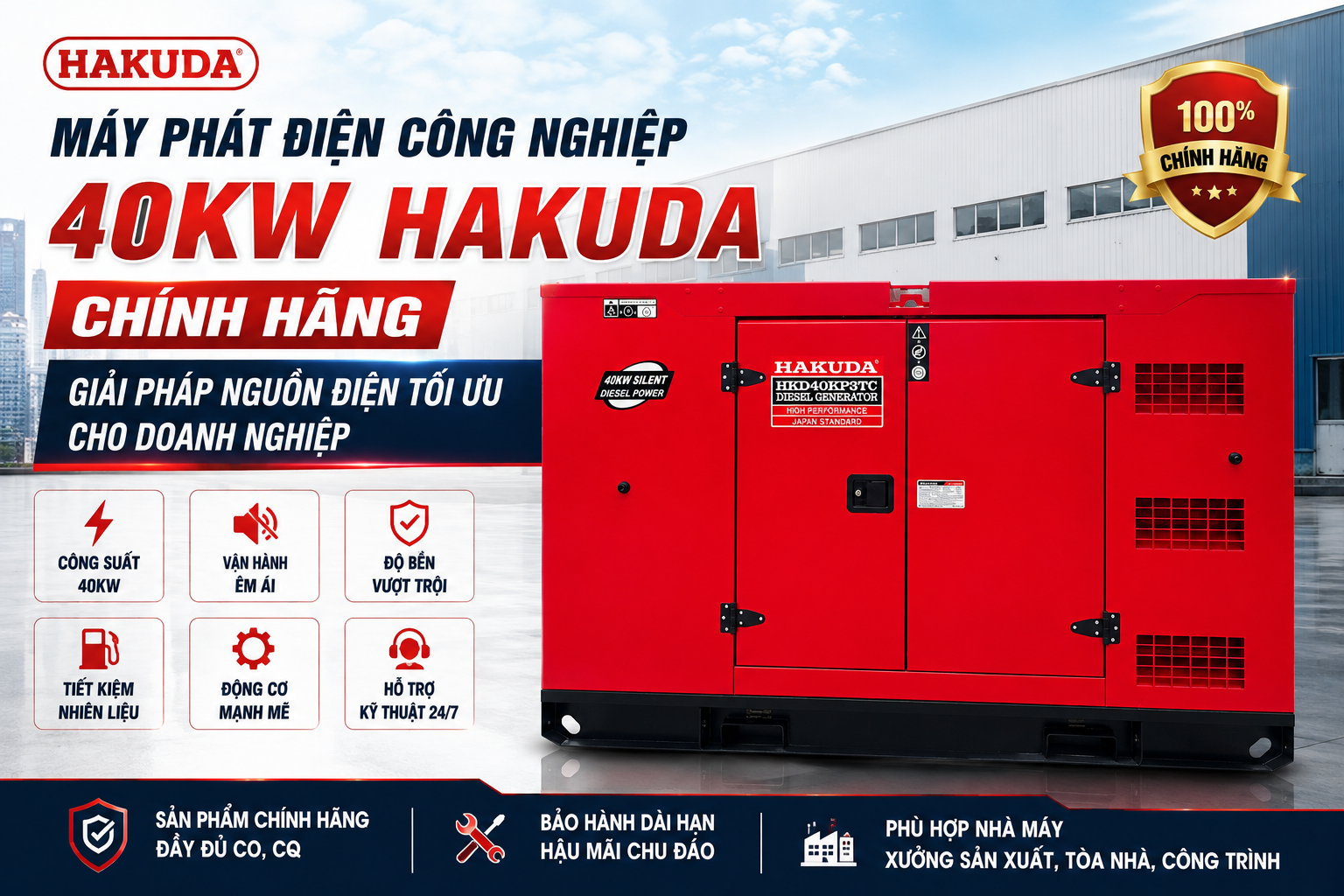 Máy Phát Điện Công Nghiệp 40KW Hakuda Chính Hãng: Giải Pháp Nguồn Điện Tối Ưu Cho Doanh Nghiệp