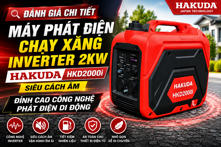 Đánh Giá Chi Tiết Máy Phát Điện Chạy Xăng Inverter 2KW Hakuda HKD2000I Siêu Cách Âm: Đỉnh Cao Công Nghệ Phát Điện Di Động