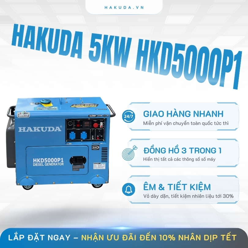 Đánh Giá Chi Tiết Về Máy Phát Điện Chạy Dầu Hakuda HKD5000P1 5KW Cách Âm