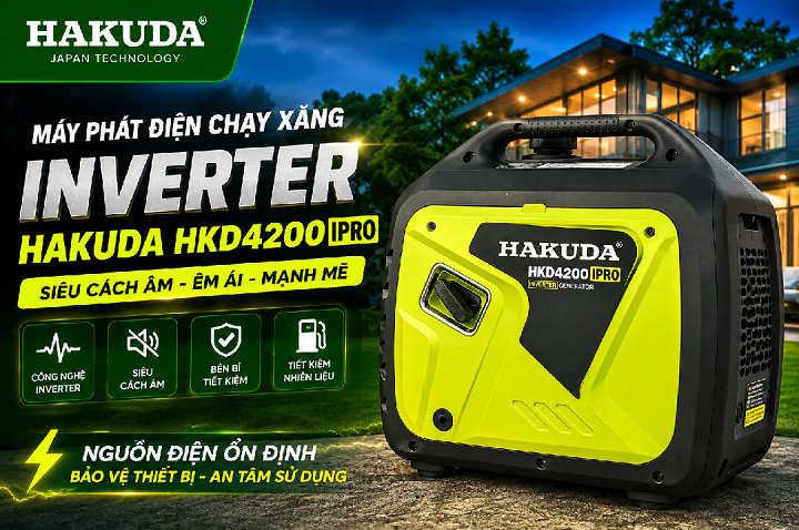 Hakuda HKD4200IPRO 4.2KW Inverter – Máy Phát Điện Gia Đình Êm Ái, Bền Bỉ