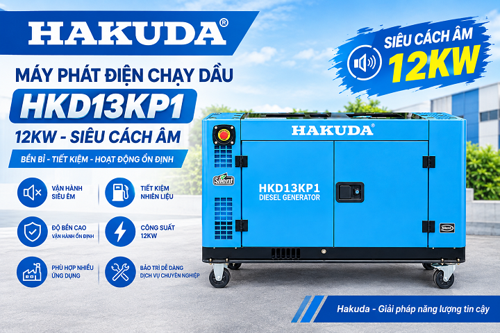 Máy Phát Điện 12KW Chạy Dầu Hakuda HKD13KP1 – Giải Pháp Điện Dự Phòng