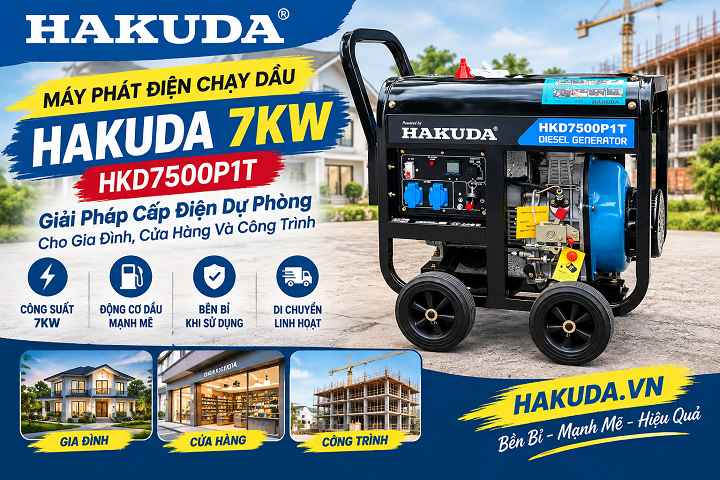 Máy Phát Điện Chạy Dầu Hakuda 7KW HKD7500P1T – Giải Pháp Cấp Điện Dự Phòng Cho Gia Đình, Cửa Hàng Và Công Trình