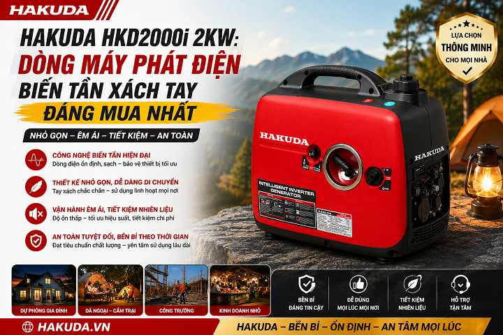 Hakuda HKD2000i 2KW: Dòng Máy Phát Điện Biến Tần Xách Tay Đáng Mua Nhất