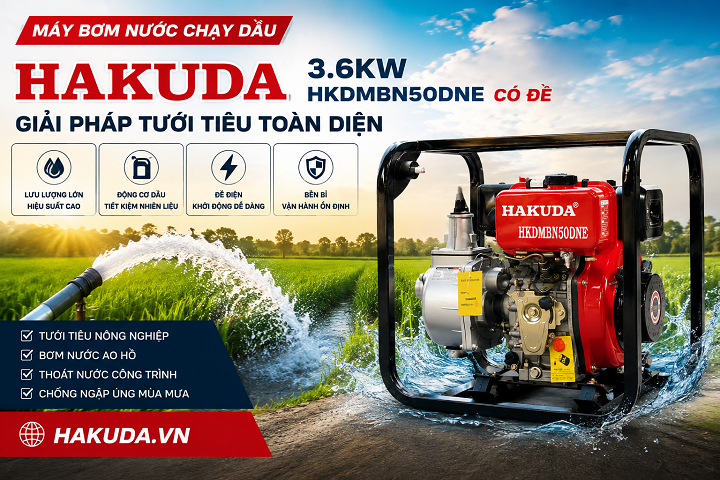 Máy Bơm Nước Chạy Dầu Hakuda 3.6KW HKDMBN50DNE Có Đề: Giải Pháp Tưới Tiêu Toàn Diện
