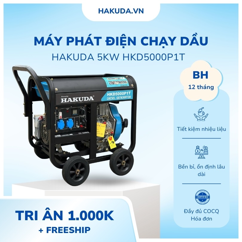 Máy Phát Điện Chạy Dầu Hakuda 5KW HKD5000P1T Nhật Bản Chất Lượng Cao